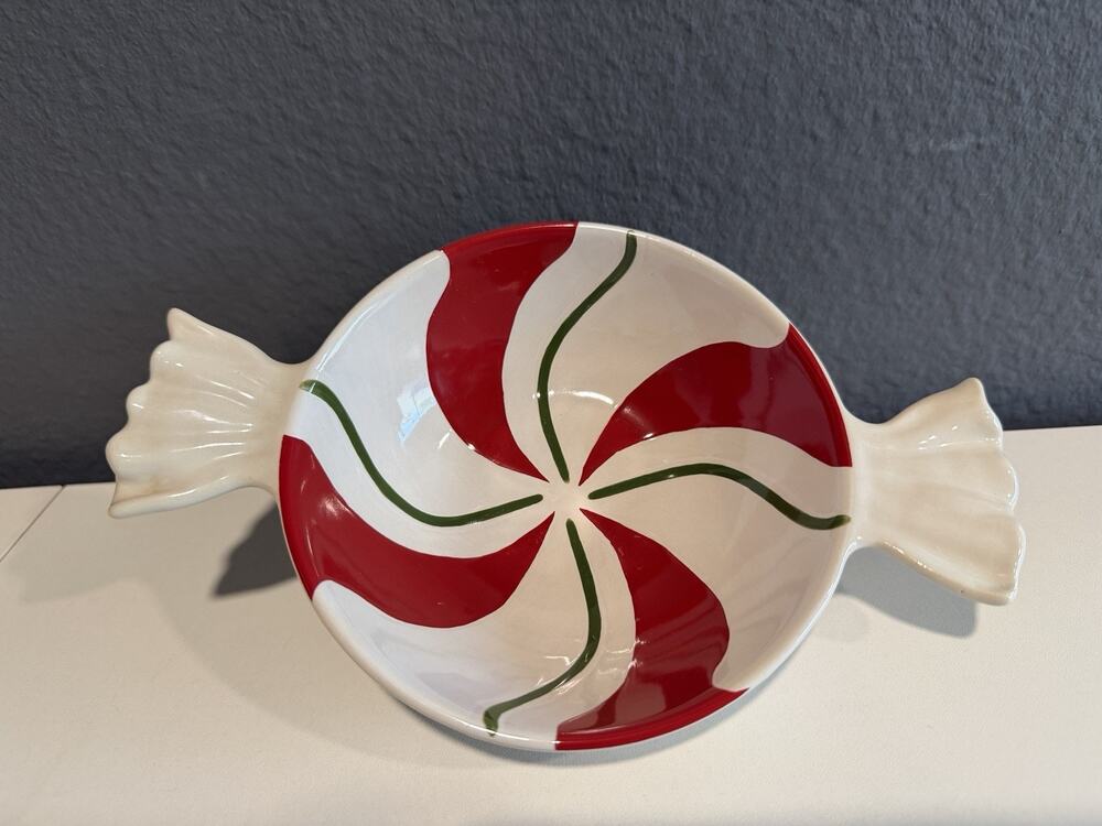 Longaberger Pottery Peppermint Twist Dip Bowl Candy Dish